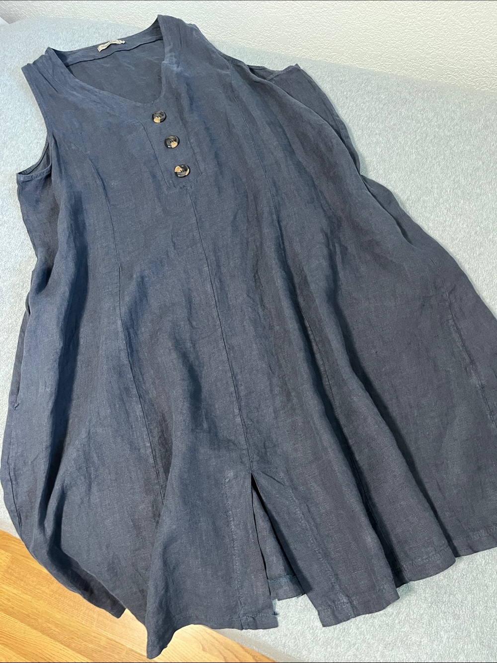 Alessia Pacini Italy Linen Dress 1X Lagenlook Blue Sleeveless Aline Coastal